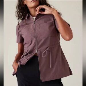 Athleta Advantage Cinch Tee Drawstring Waist Vented Back Hiking Damask Mauve Top